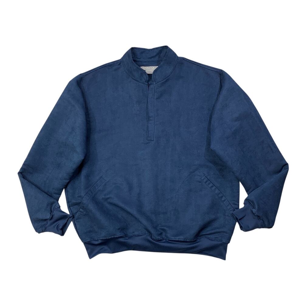 Vintage Martin Golf Jacket Mens L Large Cadet Blue Faux-Suede Pullover Mock Neck